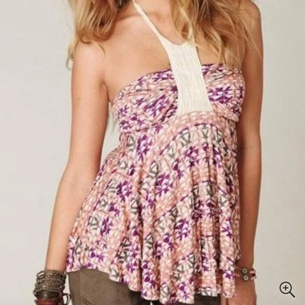 Free People Asymmetrical , Tiered Babydoll Halter Top